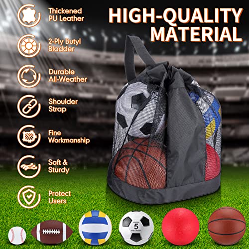 Leyndo 18 Pcs Multi-Sport Balls Set - Brown, Official Size, Carry Bag