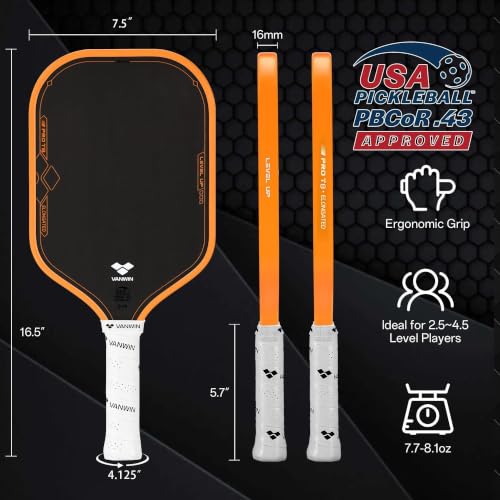 VAN WIN PRO T8 Pickleball Paddle - Raw Carbon Fiber USAPA Approved, Control & Power