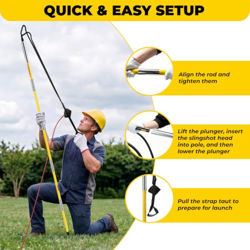 AELIVET Arborist Throw Line Launcher with Fiberglass Pole, 91.3-inch Rope & Carrying Bag, Manual Plastic Version