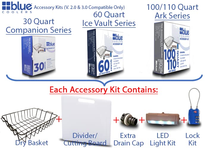 Blue Coolers 100/110 Quart Accessory Kit with Divider, Lock, Light & More