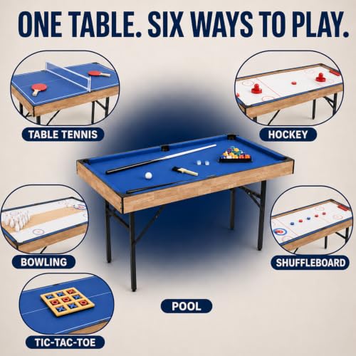 6-in-1 Multi Game Table with Foldable Design - Pool, Air Hockey, Table Tennis & More