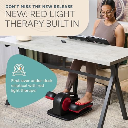 Lifepro AutoGlide Red Under Desk Elliptical with Red Light Therapy - Leg Exercise & Recovery