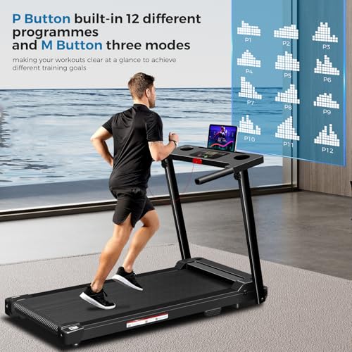 Black Portable Foldable Treadmill for Home with Handles - 300 lbs Capacity, Walking Pad, Lightweight & Compact