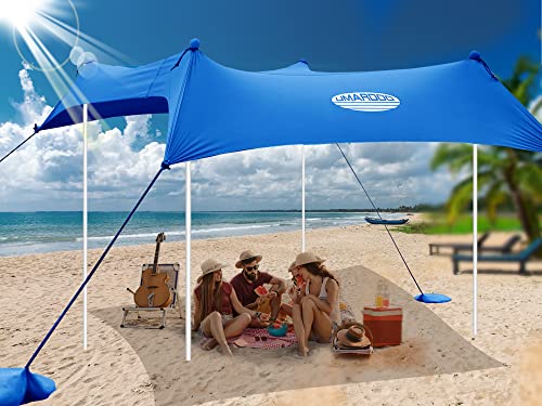 UMARDOO 10x10FT Blue Family Beach Tent Canopy Sun Shade Portable Wind-Resistant