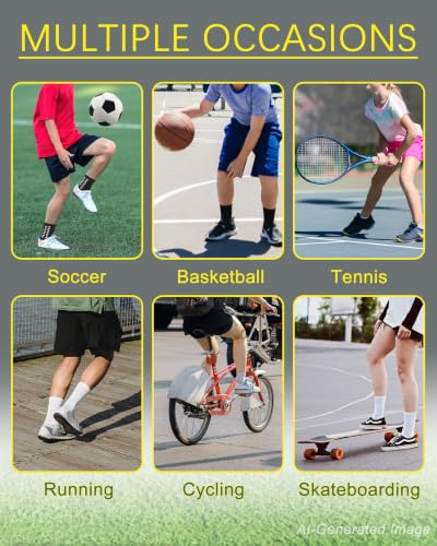 Kids Grip Soccer Socks Boys Girls Non Slip Athletic Crew Socks 10-12 Years - White, 6 Pairs