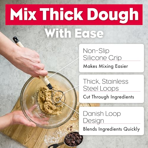Heavy Duty Dishwasher Safe Dough Whisk for Heavy Batters and Doughs
