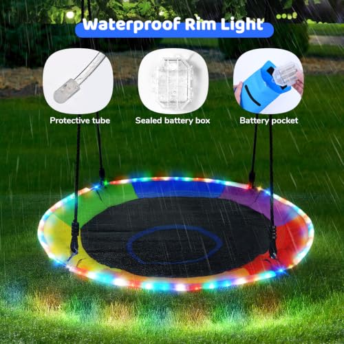 Rainbow 40-Inch Saucer Tree Swing with LED Lights, Heavy Duty 700LBS