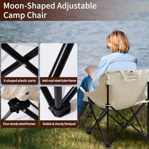 Beige Folding Camping Chair - Compact Lightweight Outdoor Lawn Seat with Carry Bag