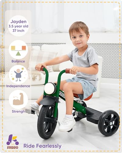 KRIDDO Toddler Tricycle for 2-5 Years - Green, Front Light & Safety Features