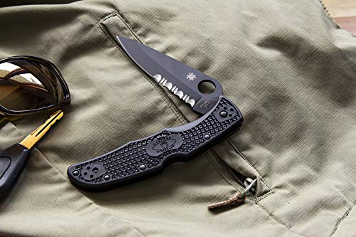 Spyderco Endura Lightweight Folding Pocket Knife with Black Handle - 3.9" PlainEdge
