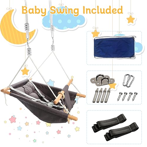 Tislly Dark Grey Outdoor & Indoor Baby Swing with 5-Point Safety Belt, Portable Toddler Porch Swing