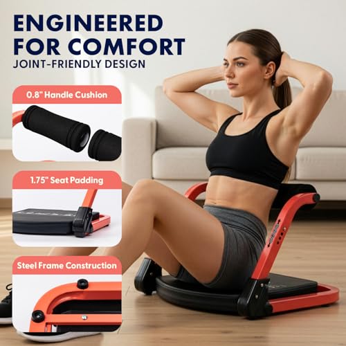 SQUATZ Red Ab Machine for Stomach & Full-Body Workout, Adjustable Resistance