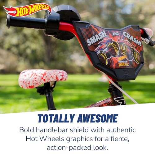 Dynacraft Hot Wheels BMX Bike for Boys 16-Inch Black & Red, Ages 3-9