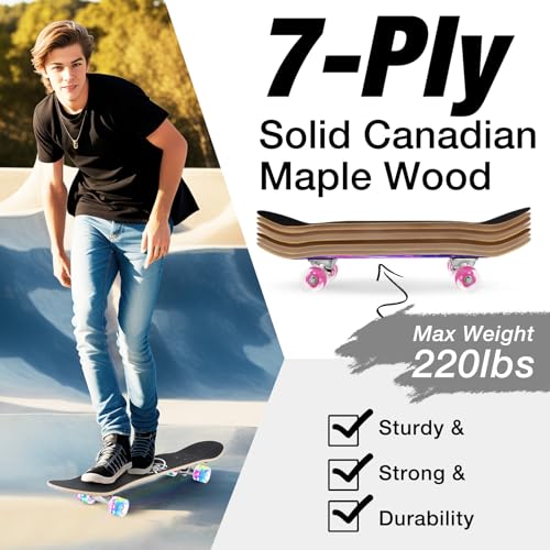 BELEEV Galaxy Purple Complete Skateboard for Kids Teens Adults 31x8in Cruising Trick