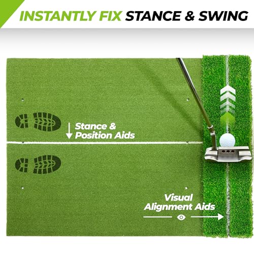 Golfguru 5' x 4' Dual Turf Golf Hitting Mat with Alignment Aid - Standard 16mm