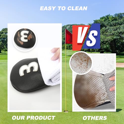 Golf Club Covers - 4PCS Black for Woods, Driver, Hybrids - PU Leather