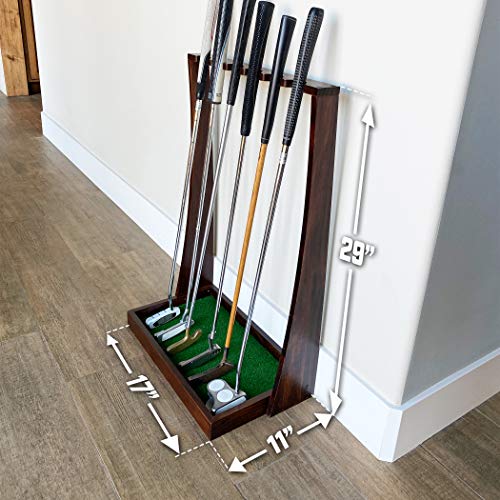 Brown Wooden Golf Putter Stand - Indoor Display Rack Holds 6 Clubs for Home & Office