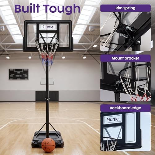 Hurtle Clear 10ft Kids Portable Adjustable Basketball Hoop with Backboard & Wheels