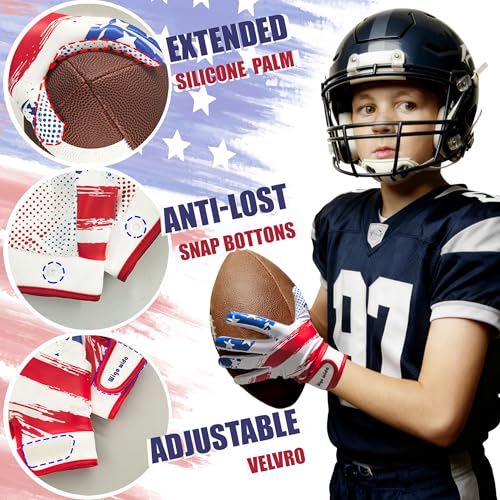 Kids Football Gloves Youth Sticky Grip Receiver Gloves White X-Small Small - Boys Girls Gift