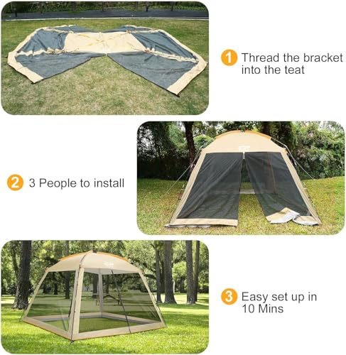 Beige 10x10 ft Screen House Tent with Sun Wall - CAMPROS CP Outdoor Canopy
