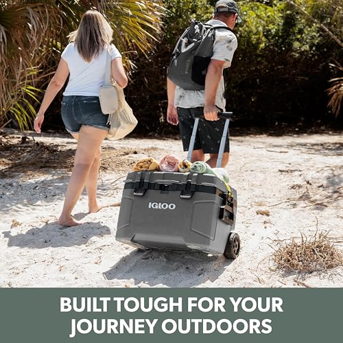 Igloo Trailmate 52 Qt Roller Cooler - Carbonite, Heavy-Duty Wheeled Ice Chest with Insulation & Accessories