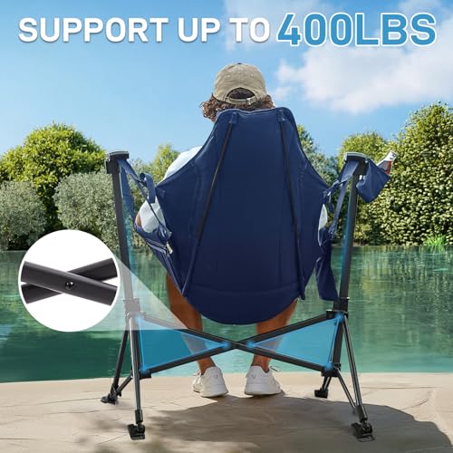 Ever Advanced Blue Oversized Padded Camping Swing Chair with Cup Holder, Supports Up to 400lbs