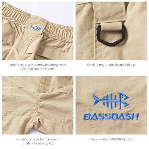 Men's Fishing Shorts UPF 50+ Water Resistant Quick Dry Cargo Shorts - Khaki, 6-Inch Inseam, Large