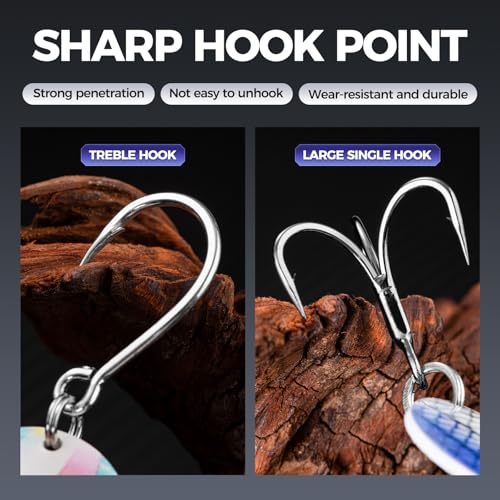 Spinner Spoon Fishing Lures Kit B-5PCS with 3D Eyes & Treble Hooks - Saltwater & Freshwater