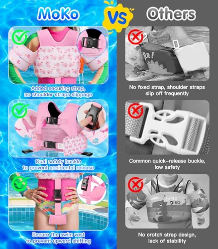 Toddler Swim Vest for Kids 15-30 lbs Pink Whale Cartoon Water Floaties with Crotch Strap