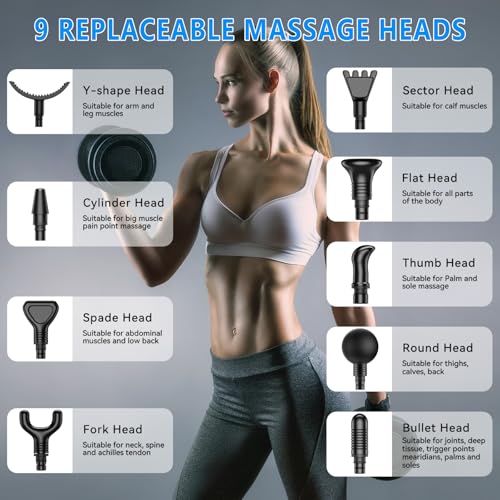 Deep Tissue Massage Gun with 30 Speed Levels & 9 Heads - Gray