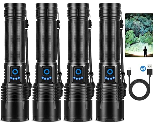 Rechargeable LED Flashlight 4 Pack Super Bright 99,000 Lumens Waterproof Handheld Outdoor Camping Lantern