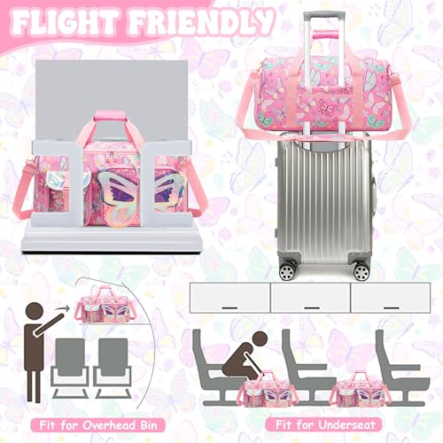 Pink Butterfly Kids Duffle Bag Girls Ballet Dance & Travel Bag with Shoe Compartment