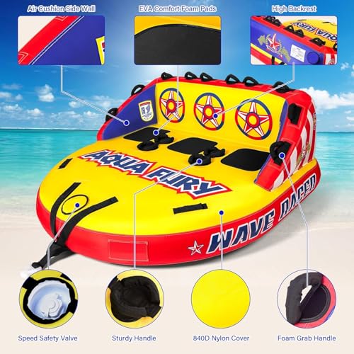 MewVeer Towable Water Tube for Boating and Water Sports, 1-3 Riders, Inflatable with Nylon Cover