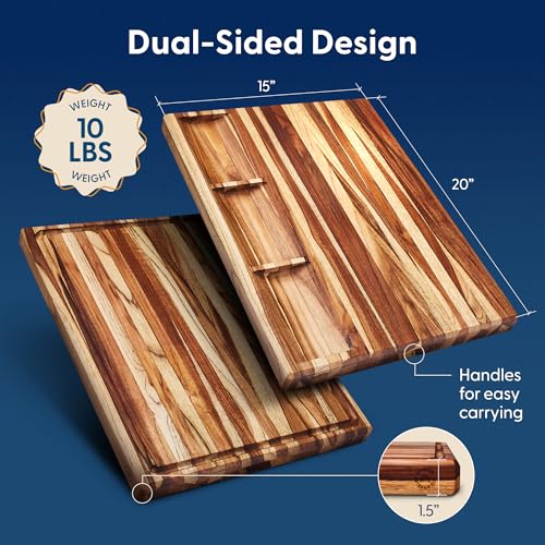 Sonder Los Angeles Bradbury Edge Grain Teak Wood Cutting Board 20x15in - Large Gourmet Kitchen Chopping Block