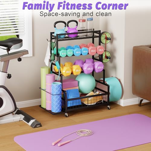 Dumbbell Rack for Home Gym - 490 lbs Capacity with Wheels & Hooks