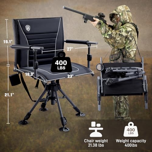 Ever Advanced 360° Silent Swivel Hunting Chair with Armrests, Adjustable Folding Seat Supports 400lbs for Outdoor & Hunting