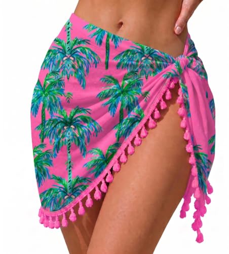 AI'MAGE Pink Coconut Tree Beach Cover Up Sarong Wrap for Women - Medium