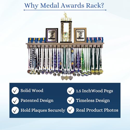 MedalAwardsRack 4ft Stained Walnut Medal & Trophy Display Rack for Sports & Achievements