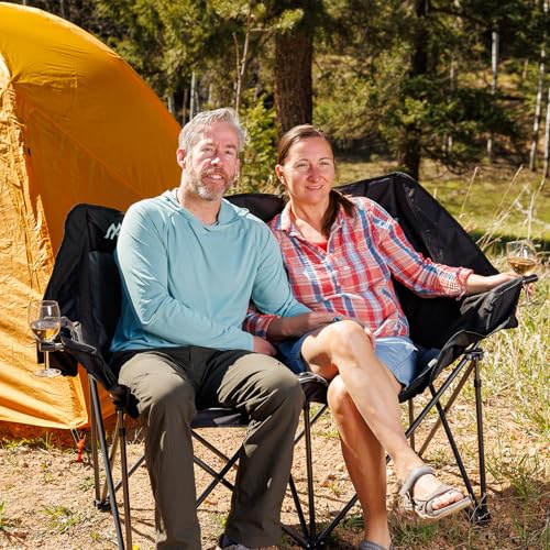 Huskfirm Oversized 2-Person Camping Chair Grey - Portable Folding Lawn Seat
