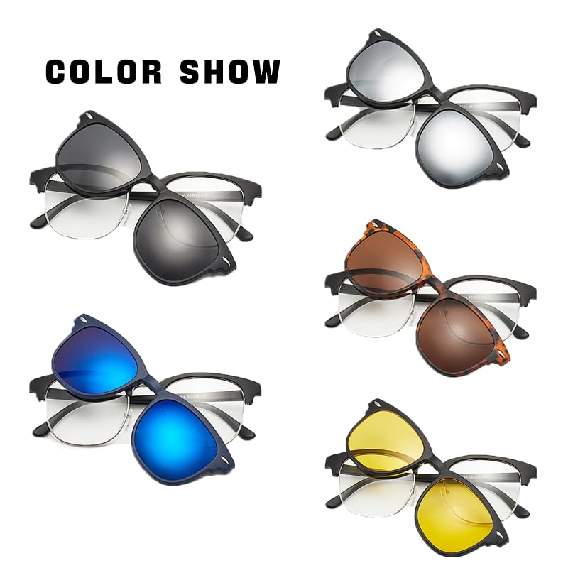 Magnetic Clip-On Polarized Sunglasses - Retro Half Frame 5 Pack