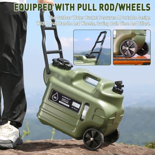 Sanheshun 7.4 Gallon (28L) Portable Water Jug with Wheels & Handle - Green, Leak-Proof Outdoor Water Container