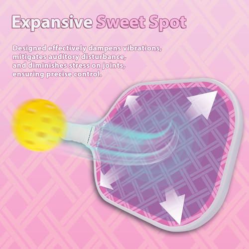 Pickleball Paddles Set of 2 Lightweight Pink Control - Honeycomb Core, Net Variation