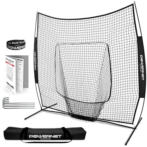 PowerNet 7x7 ft Black Baseball & Softball Practice Net with Accessories