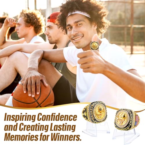 Basketball Championship Rings Bulk with Holder - 16 Pieces Award Gift