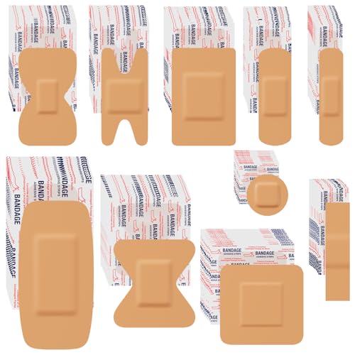 800 Pack Assorted Waterproof Adhesive Bandages - Breathable First Aid Supplies, 10 Styles, Bulk First Aid Kit Refill