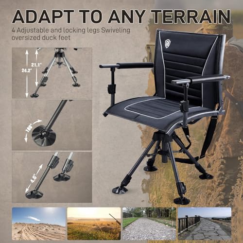 Ever Advanced 360° Silent Swivel Hunting Chair with Armrests, Adjustable Folding Seat Supports 400lbs for Outdoor & Hunting