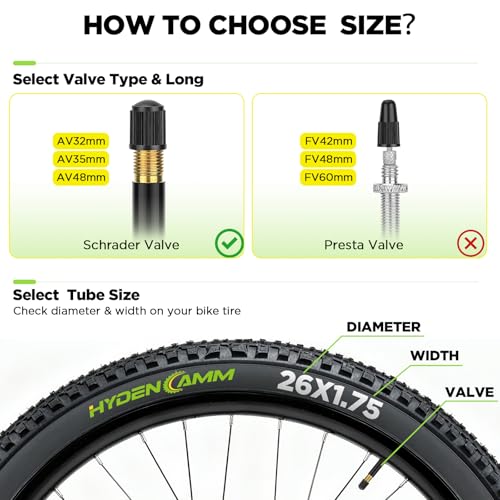 26x1.75-2.125 Bike Tube with 35mm Schrader Valve - 2 Pack, Suitable for Mountain and Kids Bikes