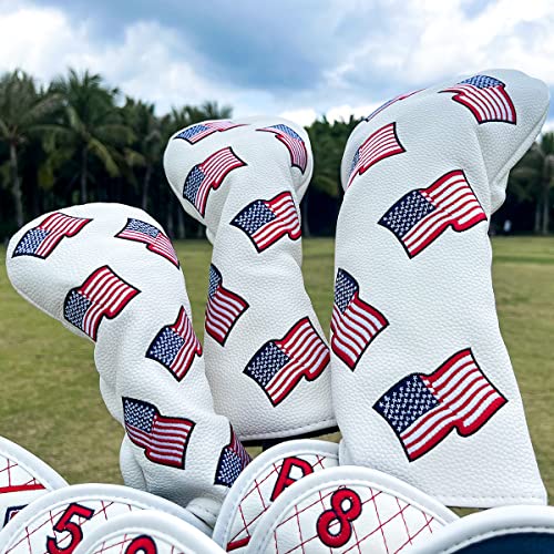 US Flag Patriotism Golf Club Head Covers Set for Driver, Fairway, Hybrids – 1pc Fairway Cover Included
