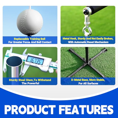 Adjustable Baseball Batting Tee with Tethered Ball for Solo Practice