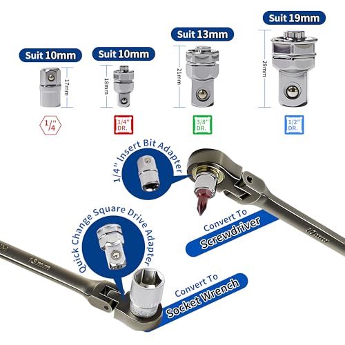 DURAXION Extra Long Flex Head Ratcheting Wrench Set 6PCS Metric (8-19mm)